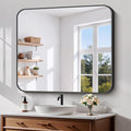 Koonmi Black Framed Bathroom Mirror - 36x40 Inch Shatterproof Tempered Glass Vanity Mirror for Bathroom Sink, Wall Mounted with Matte Aluminum Alloy Frame, No Distortion, Modern Decor