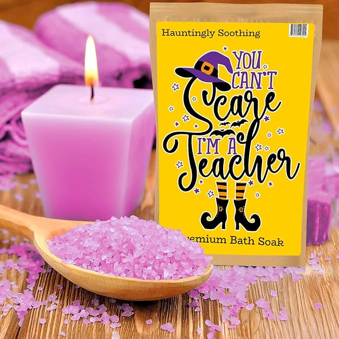 Can’t Scare Me Teacher Bath Soak Pink Rose Sea Salt Spa Funny Halloween Witch Gag Gift for Women Relaxing Luxury Bath Salt for Teachers