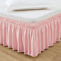 MEILA Wrap Around Bed Skirt Three Fabric Sides Elastic Dust Ruffled 18 Inch Tailored Drop,Easy to Install Fade Resistant-Pink, Twin/Full