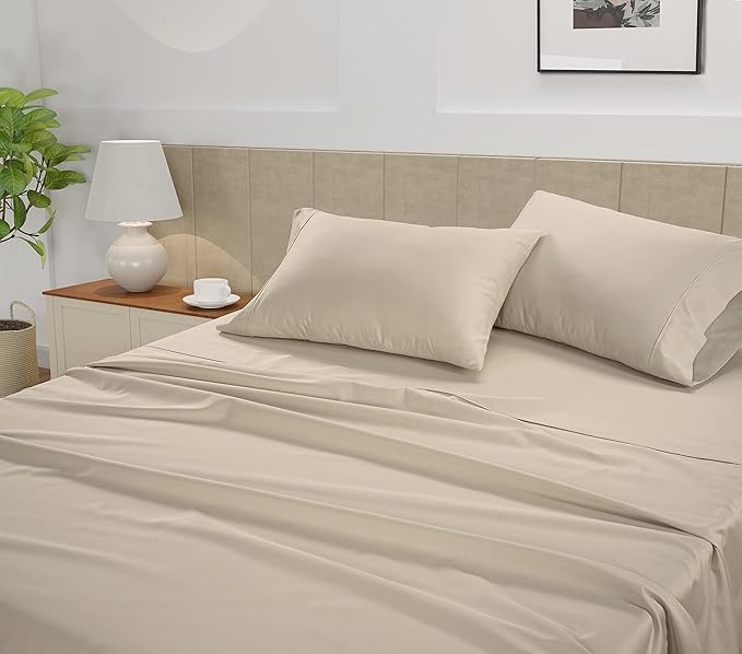 LANE LINEN King Sheets – 450 Thread Count Long-Staple 100% Cotton Bed Sheets King Size, Hotel Luxury Soft Silky Sateen Weave, Durable for Daily Use, 15" Deep Pocket with All-Around Elastic – Ivory