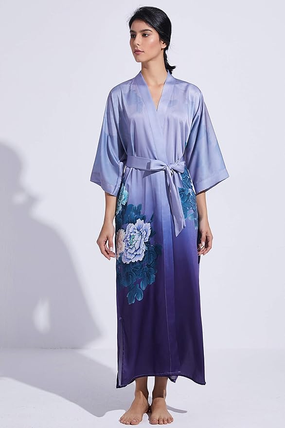 PRODESIGN Kimono Robe for Women - Long Satin Sleepwear Silky Kimono Cover-Up Nightgown Japanese Bathrobe Loungewear Blouse
