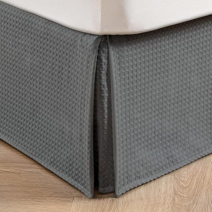 MIYE Pleated Waffle Weave Bed Skirt, Tailored Dust Ruffle 18 Inch Drop Easy Fit, Machine Washable (Dark Grey, Twin - 18" Drop)