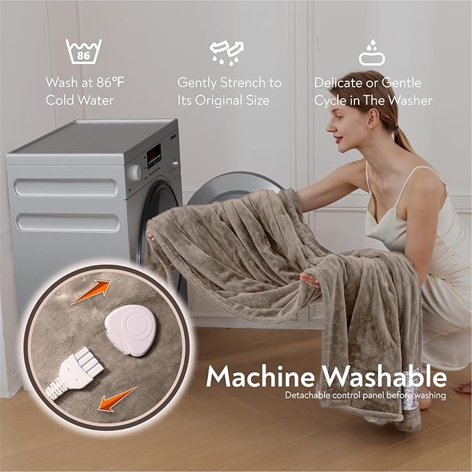 Wapaneus Foot Pocket Heated Blanket Electric Throw with 10 Heating Levels and 4 Timer Settings 4 Hours Auto Shut Off, Flannel Fast-Heating Heated Throw 50" x 60", Machine Washable, Mushroom