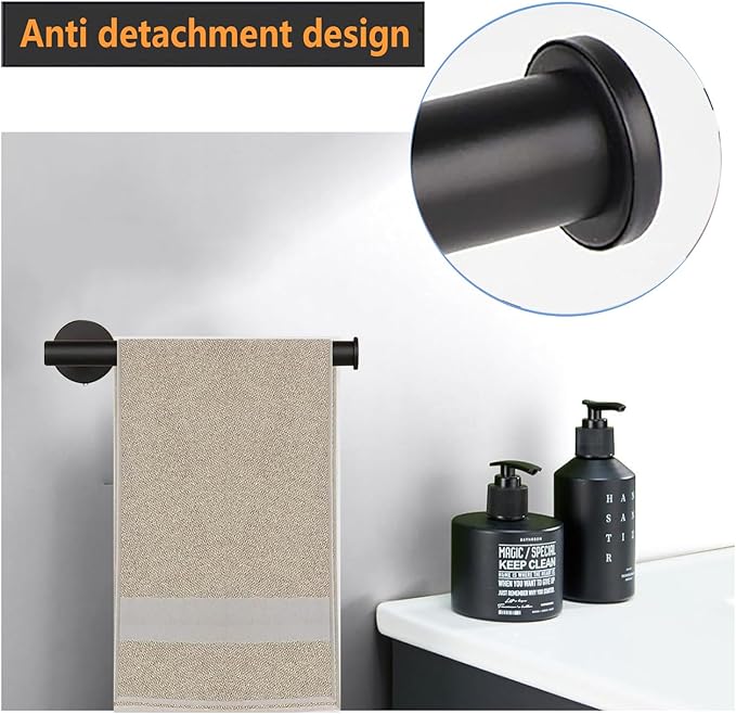 Hand Towel Holder - 9" Modern Design Towel Ring, Thicken SUS 304 Stainless Steel Towel Holder for Bathroom Wall, Contemporary Hand Towel Rack - Matte Black