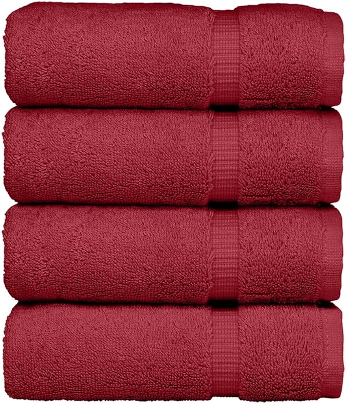 Luxury Hotel & Spa Ultra Soft Hand Towels 100% Turkish Cotton - Cranberry - Set of 4