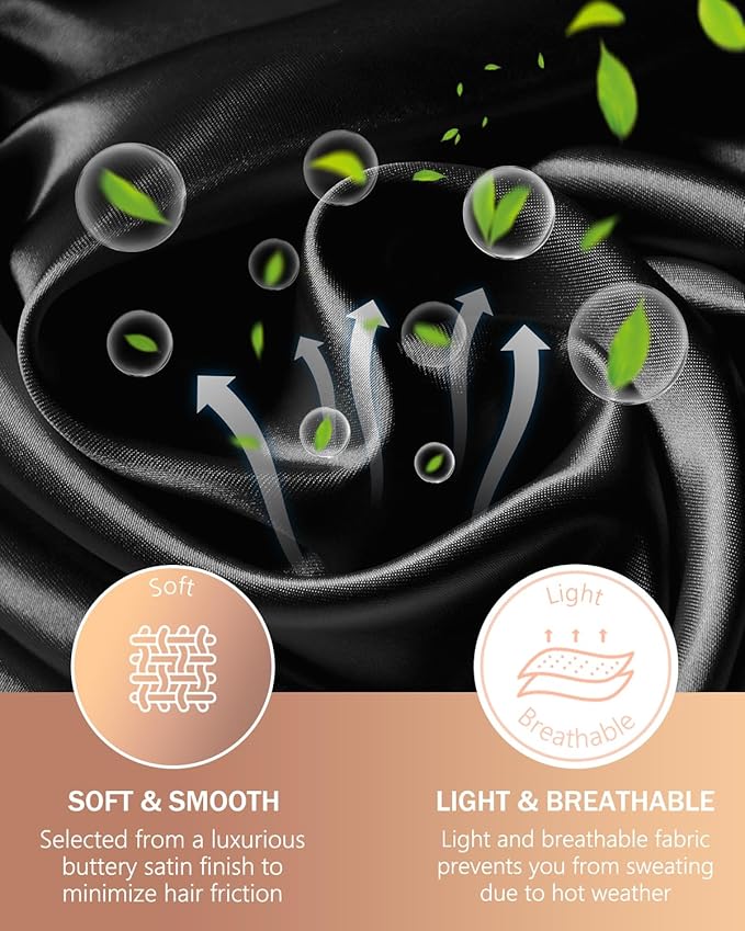 mikimini Satin Bonnet for Men and Women, Reversible Double Layer Sleeping Bonnet for Hair Braids with Anti-slip Adjustable Elastic Band Super Soft (XL, Black/Red)