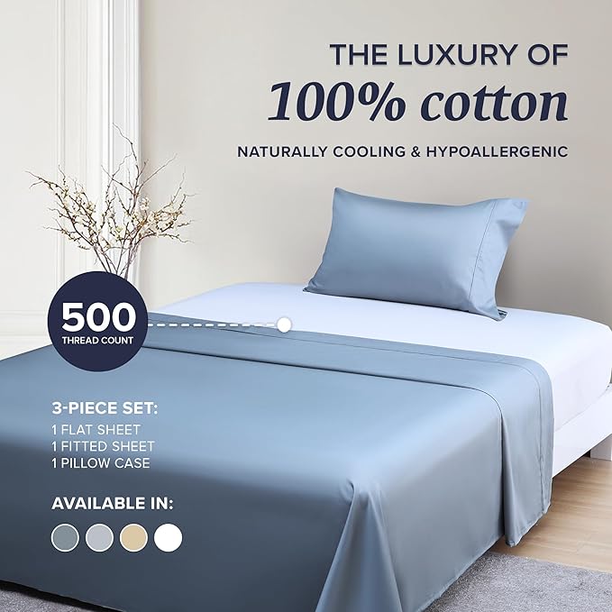 Beckham Hotel Collection Twin Sheet Set 100% Cotton, 500TC Luxury Sateen Bedding, 16” Deep Pocket, Moisture-Wicking, 3-Piece, Dark Gray