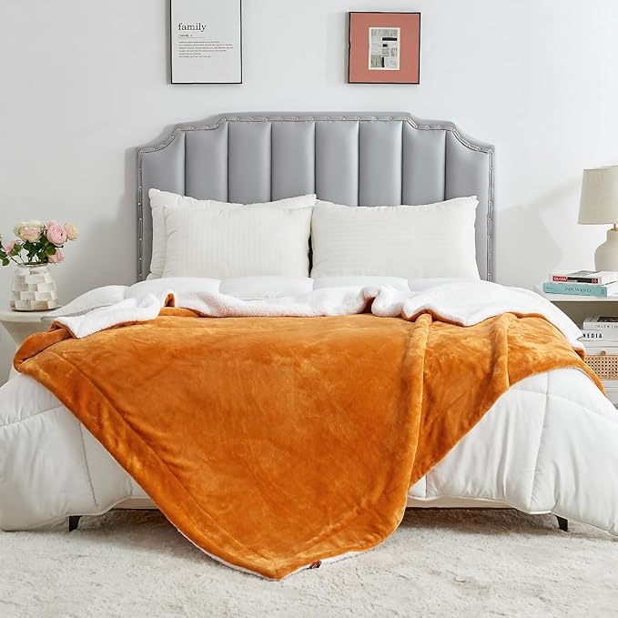 SOCHOW Sherpa Fleece Throw Blanket, Double-Sided Super Soft Luxurious Plush Blanket Twin Size, Burnt Orange, 60x80 inches