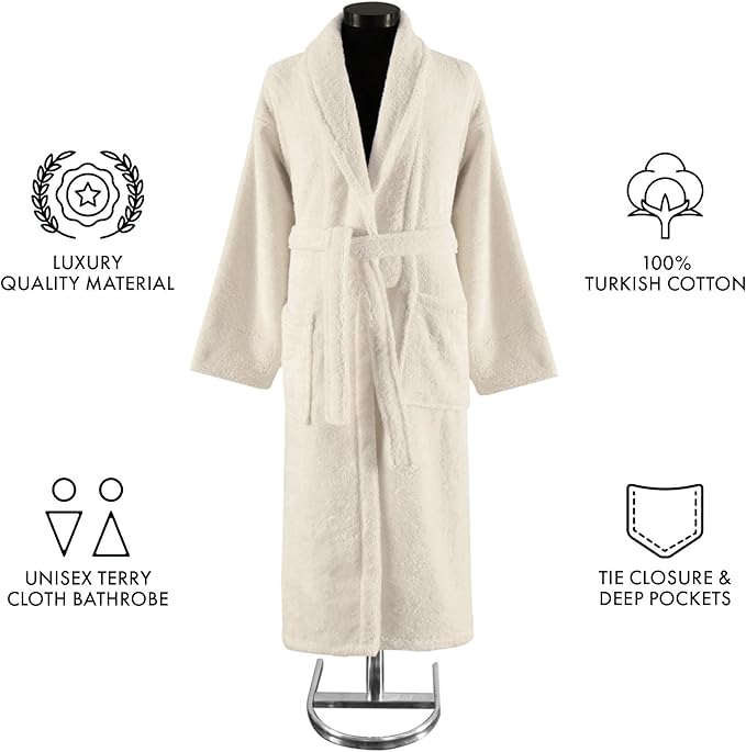 Classic Turkish Towels CTT Premium 100% Turkish Cotton Terry Cloth Bath Robe for Women & Men, Soft & Plush Long Unisex Robe