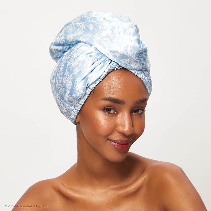 Kitsch Bridgerton x Satin Microfiber Hair Towel Wrap for Women - Super Absorbent, Quick Dry, Anti-Frizz, for Long & Short Hairs, Turbans for Women, Hair Wrap - Toile de Blue