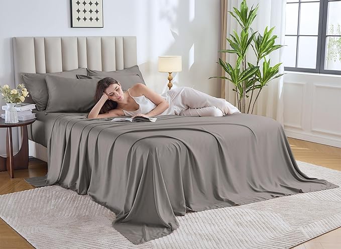 California King Sheets by Pure Bamboo, Genuine 100% Organic Viscose Derived from Bamboo Bed Sheet Set, Soft & Cooling, Double Stitching, Lifetime Quality Promise (California King, Graphite)