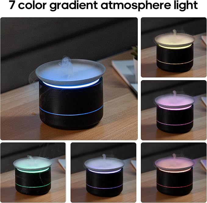 Essential Oil Diffusers, 200ml Aromatherapy Diffuser with Auto Shut-Off Function, Cool Mist Humidifier with 2 Modes, Small Diffuser with 7 Color Lights Auto Shut Off for Home Office Room, Black
