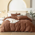 JIYUAN 100% Washed Cotton Duvet Cover Set 3 Pieces Oversized King, 1 Duvet Cover 120x98 Inches(Comforter Not Included) and 2 Pillowcases,Linen Feel Bedding Set Comfy and Breathable,Burnt Orange