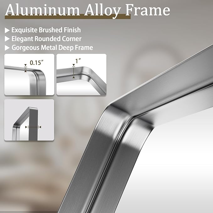 VooBang Bathroom Mirror 30x56 inch, Silver Gorgeous Deep Frame Wall Mirror with Shatterproof Tempered Glass, Modern Bathroom Vanity Mirror for Over Sink Hanging Horizontal or Vertical, Silver
