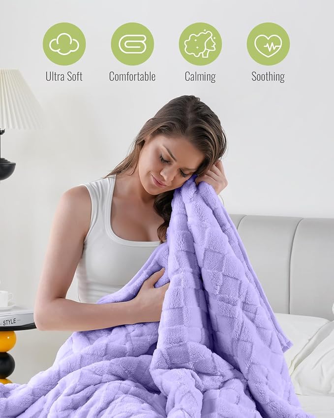 Uttermara Sherpa Fleece Weighted Blanket Queen Size 15lbs, 3D Jacquard Warm Sherpa Heavy Blanket for Adults, Soft Fuzzy Weighted Blankets for Couch Bed Sofa 60x80 Inches, Lavender Fog