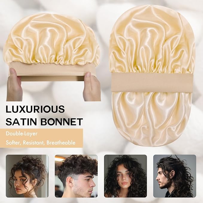 Satin Silk Bonnet for Sleeping, Double Layer Silk Sleep Cap for Men & Women, Soft Satin Lined Bonnet for Curly Hair