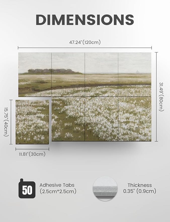 Wall Art Acoustic Panels,47''X31''Soundproof Wall Panels-8-Pack with 50 Adhesive Tabs, Panels for Living Room and Recording Studio, Offices-A Vast Summer Landscape