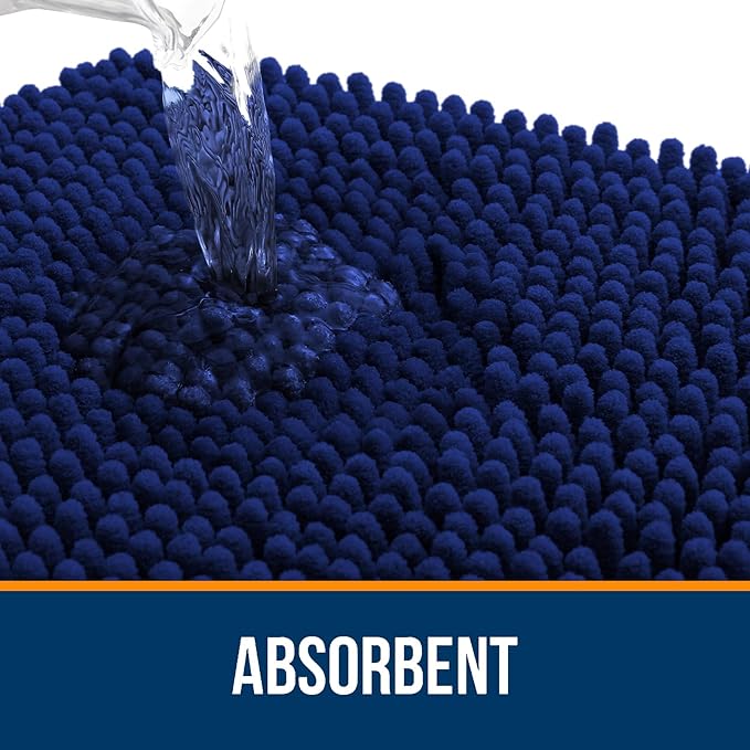 OLANLY Bathroom Rugs 44x24, Extra Soft Absorbent Chenille Bath Rugs, Rubber Backing Quick Dry, Machine Washable Bath Mats for Bathroom Floor, Tub and Shower, Home Decor Accessories, Navy
