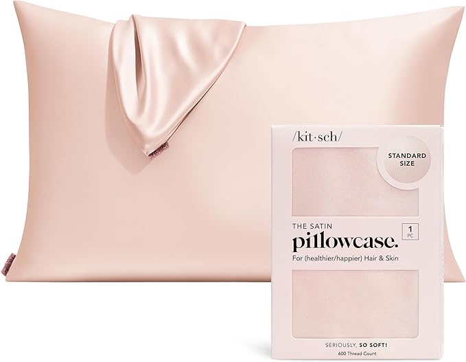 Kitsch Satin Pillowcase with Zipper for Hair & Skin, Softer Than Silk Pillow Cases Queen, Smooth Pillow Covers, Machine Washable, Wrinkle-Free, Cooling Satin Pillow Cases Standard Size 19"x26" (Blush)