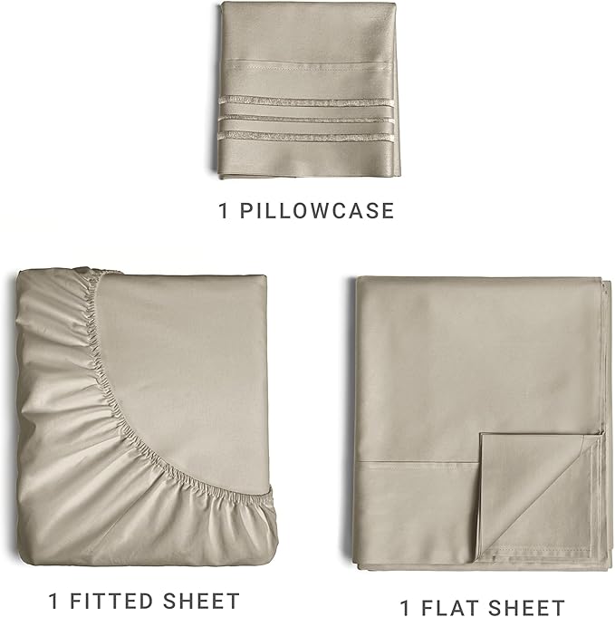 Twin XL Size 3 Piece Sheet Set - Extra Soft, Breathable & Cooling Sheets - Hotel Luxury Durable Bed Sheets for Women & Men - Deep Pockets, Easy-Fit & Wrinkle-Free Sheets - Taupe Oeko-Tex Bed Sheet Set