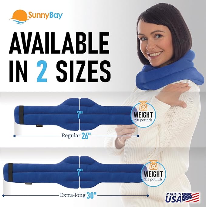 SunnyBay XL Microwave Heating Pad, Microwavable Heated Neck and Shoulder Wrap, Hands-Free Weighted Moist Hot or Cool Pack, Soft Fleece Cover and Flaxseed Filling, 30 Inch Extra-Long Length, SkyBlue
