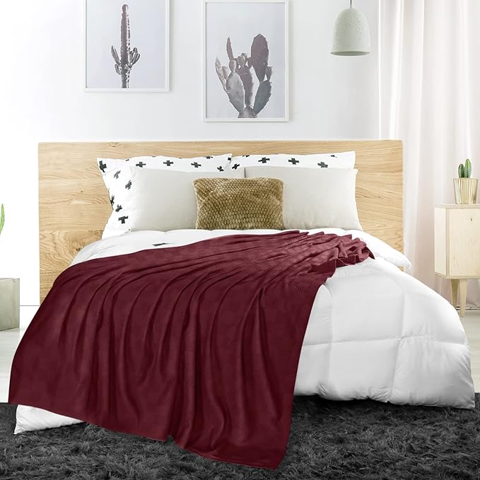 Utopia Bedding Burgundy 100% Cotton Blanket [Queen Size - 90x90 Inch] 350GSM Lightweight, Soft and Breathable Thermal Blanket for All Seasons