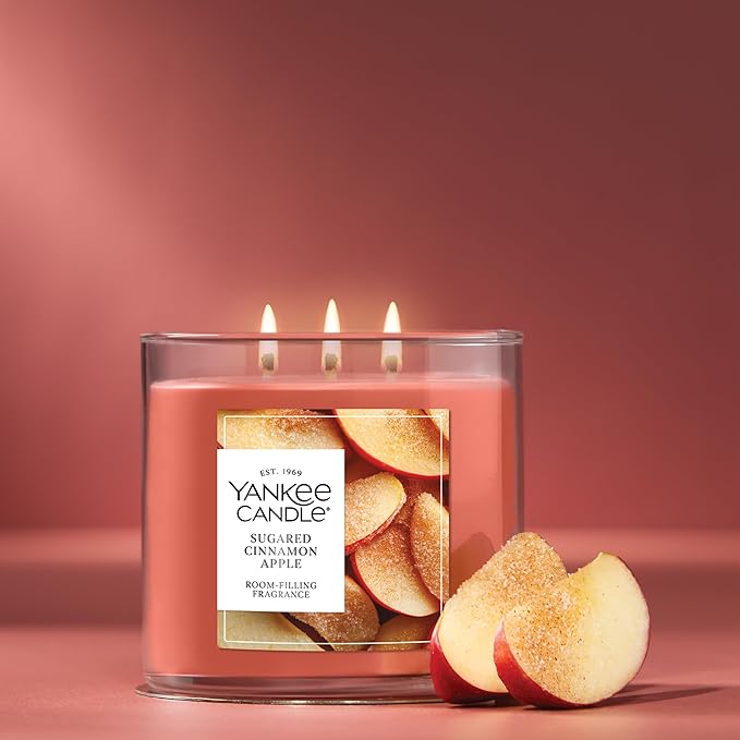 Yankee Candle Sugared Cinnamon Apple, Scented Candle, 14.5oz 3-Wick Candle Jar with up to 40 Hours Burn Time, Giftable