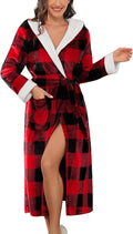 Ekouaer Womens Plush Robes Long Soft Jacquard Fluffy Bathrobe Hooded Robe Sleepwear with Pockets