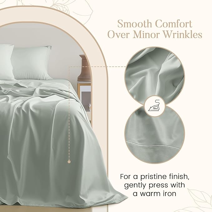 King Bed Sheets Deep Pocket King Sheet Set, 800 Thread Count Long Staple Fully Elasticated Egyptian Cotton Sheet & Pillowcase sets, Machine Wash No Pill Naturally Breathable Cotton Bedding- Mineral