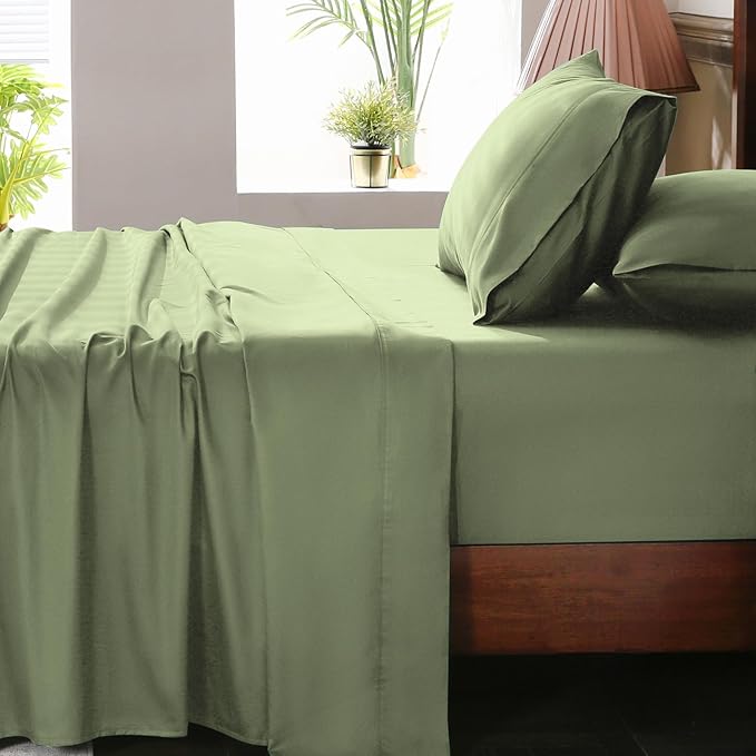 Extra Deep Pocket Queen Sheets 18-24 Inch 1000 Thread Count 100% Egyptian Cotton Sateen Weave Soft Breathable 4 Pieces（Queen,Olive Green）