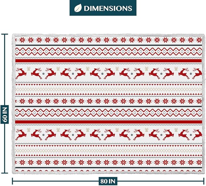 PAVILIA Premium Christmas Sherpa Throw Blanket | Christmas Decoration Gift, Fleece, Plush, Warm, Cozy Reversible Microfiber Holiday Blanket | White Reindeer - 60x80 Twin