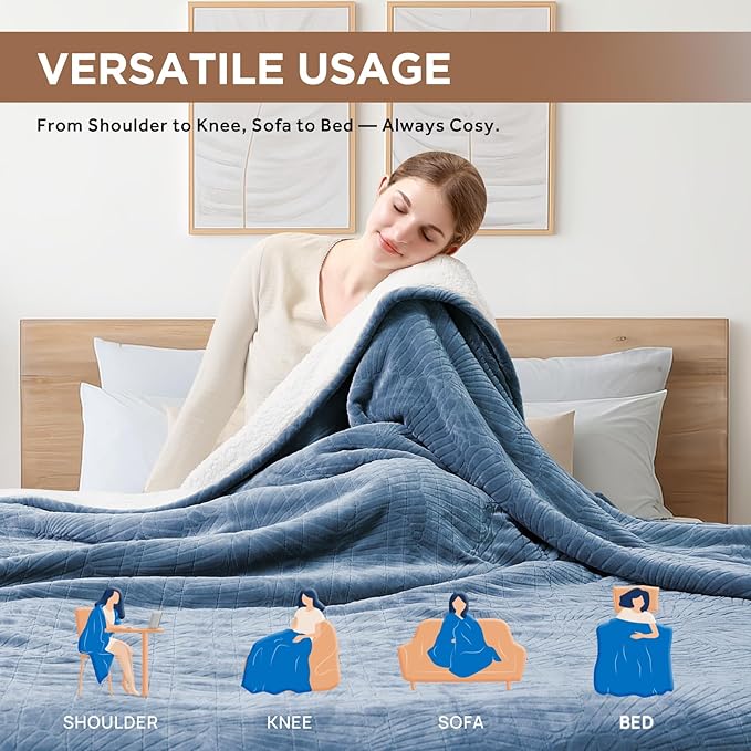 Westinghouse Electric Blanket King, Flower Jacquard Heated Blanket King Size with 10 Heating Levels and 1-12 Hours Auto-Off, Flannel to Sherpa Reversible, Machine Washable (90" x 100", Blue)