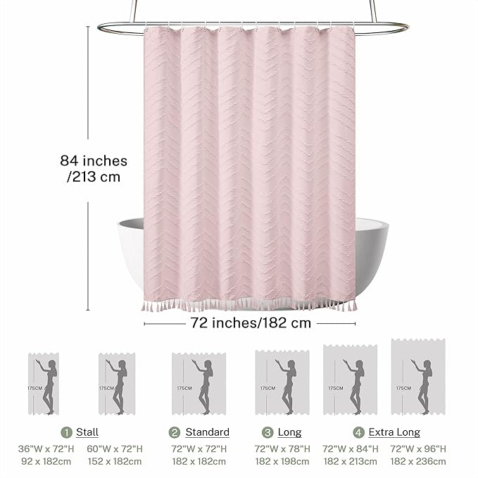 Extra Long Shower Curtains 72 x 84 Inches Tufted Chevron Pink Shower Curtains Fabric for Bathroom Modern Shabby Chic Waterproof Cloth Shower Curtain