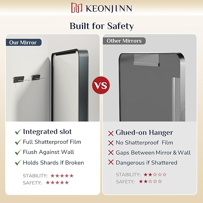 Keonjinn Black Bathroom Mirror for Over Sink, 32 x 36 Inch Rounded Rectangle Bathroom Vanity Mirrors, Matte Black Farmhouse Wall Mirror, Shatterproof HD Tempered Glass, Seamless Aluminum Alloy Frame