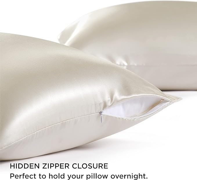 Bedsure Satin Pillowcase with Zipper, Similar to Silk Pillow Cases 2 Pack, Satin Pillow Cases Queen, Silky & Soft Peach Pink Pillow Cover for Hair and Skin, Gifts for Women Men, 20x30 Inches
