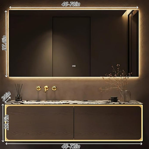 58IN Bathroom Vanity Set with a Single Sink - Embedded Sensor Light Strip & Large Capacity Floating Cabinet | Modern Bathroom Vanities with Defogging Mirror Surface & LED Lighting (Mirror)