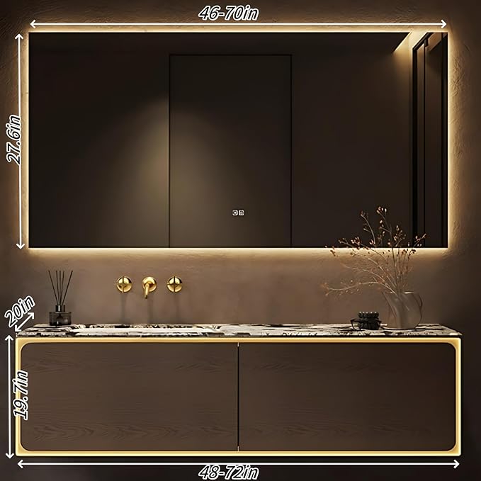 66IN Bathroom Vanity Set with a Single Sink - Embedded Sensor Light Strip & Large Capacity Floating Cabinet | Modern Bathroom Vanities with Defogging Mirror Surface & LED Lighting (Mirror)