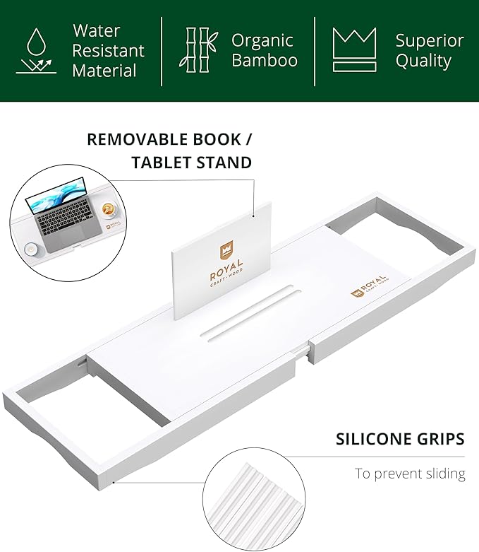 ROYAL CRAFT WOOD Premium Bathtub Tray - Expandable Bath Tray for Tub - Luxury Bathtub & Bathroom Accessories