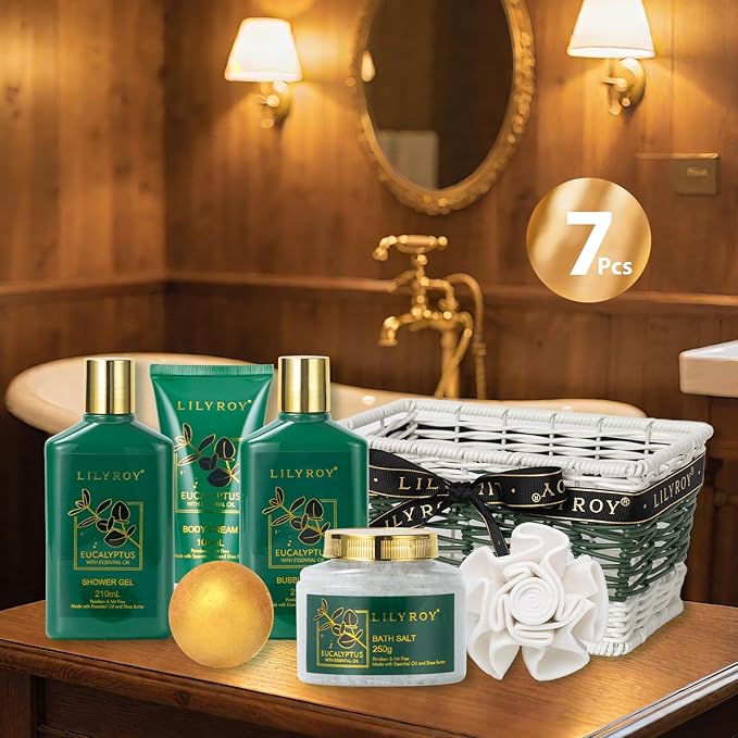 Christmas Gifts for Women - 7 Pcs Pampering Bath and Body Gift Basket Set for Women, Gift with Shower Gel | Valentine's, Birthday, Mothers Day Gifts for Mom, Perfect Gift Set for Mom All Occasion
