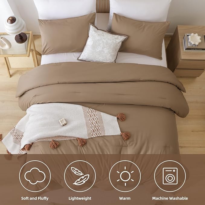 ROSGONIA Oversized Queen Comforter Dark Khaki, 3pcs (1 Comforter & 2 Pillowcases) Lightweight Oversized Queen Comforter Sets Bedding Blanket Quilts