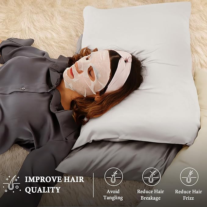 BHZ Satin Goose Down Feather Pillows King Size with White Satin Pillowcase for Hair and Skin, Cooling Pillow Cases Similar to Silk Pillow Cases, Decorative for Women, Mom Men
