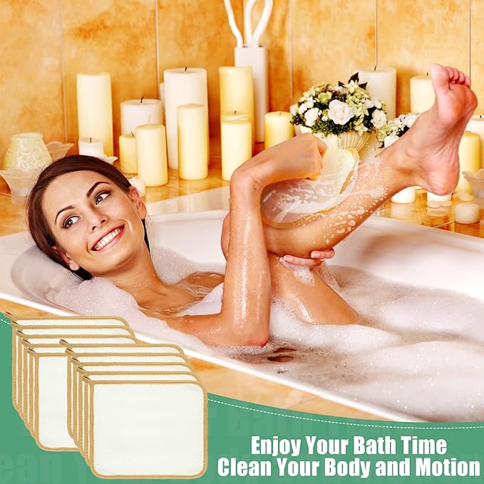 Tatuo 10 Count Exfoliating Wash Cloths for Body and Face Facial Bath Scrub Soft Weave Loofah Towel Exfoliate Bath Towel Remove Dead Skin Wash Cloth for Women Man (Khaki Edge)