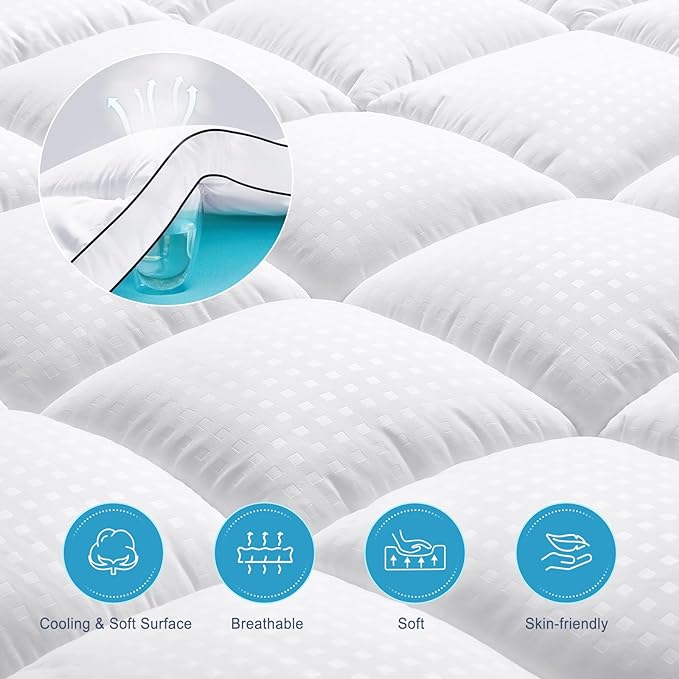 MASVIS Twin Size Dual Layer 4 Inch Memory Foam Mattress Topper, 2 Inch Gel Memory Foam and 2 Inch Cooling Pillow Top Mattress Pad Cover for Back Pain, Medium Support