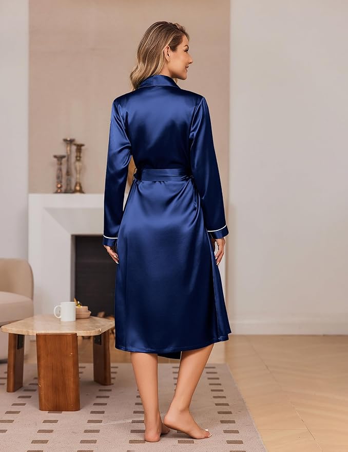 Ekouaer Silk Robes for Women Shawl Collar Satin Bathrobe Long Bride Wedding Party Robe Lightweight Sexy Sleepwear S-XXL
