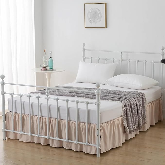 Bed Skirt, Full Size Ruffled Bed Skirts with Split Corners, 16 Inch Drop Dust Ruffle Bed Skirt with Platform, Full -16 Inch, Cream