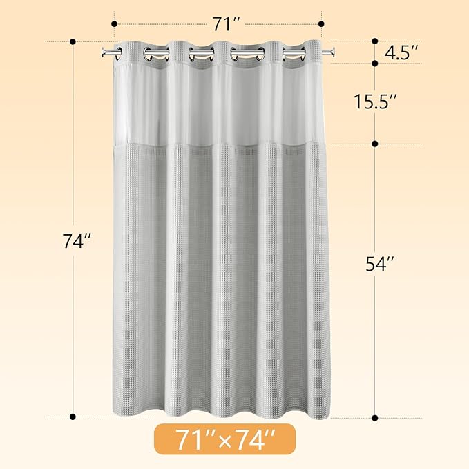 River Dream Gray Fabric Shower Curtain Set, Cotton Blend, Waffle Weave, with Snap in Replacement Liner，71 x 74 inches