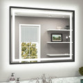 TETOTE 40 x 32 Led Mirror Brushed Black Metal Frame Frontlit & Backlit Vanity Mirror Anti-Fog Stepless Dimmable 3 Colors White/Warm/Natural Wall Mirror with Lights Wall-Mounted
