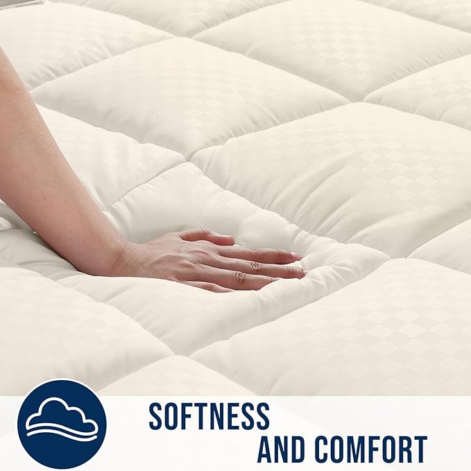 OLANLY Full Quilted Fitted Mattress Pad – Soft Pillow Top Mattress Topper, Down Alternative Fill, Cooling Comfort Breathable Mattress Cover, Machine Washable Deep Pocket Mattress Protector, Ivory