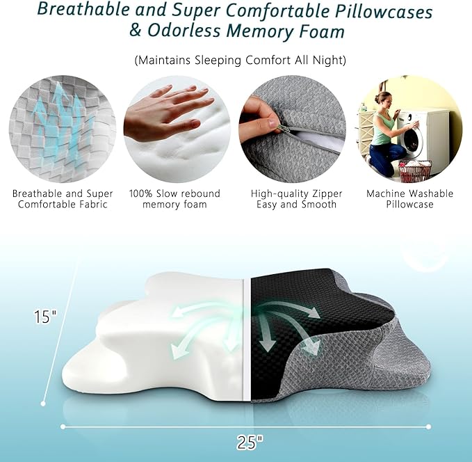 Cervical Neck Pillow for Pain Relief Sleeping, Contour Memory Foam Pillow, Ergonomic Side Sleeper Pillow for Adults, Cooling Orthopedic Neck Support Pillow for Back Stomach Sleepers