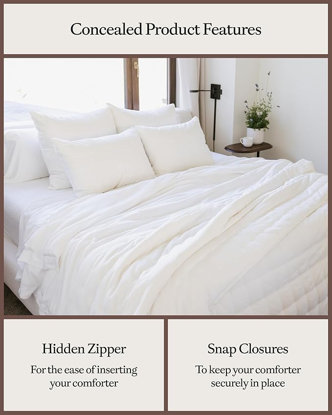 Cozy Earth Luxury Duvet Cover Queen - 100% Viscose from Bamboo - Ultra-Soft, Cooling & Lightweight Duvet Cover - Temperature-Regulating Bedding with Concealed Zip & Interior Snap Closures - White